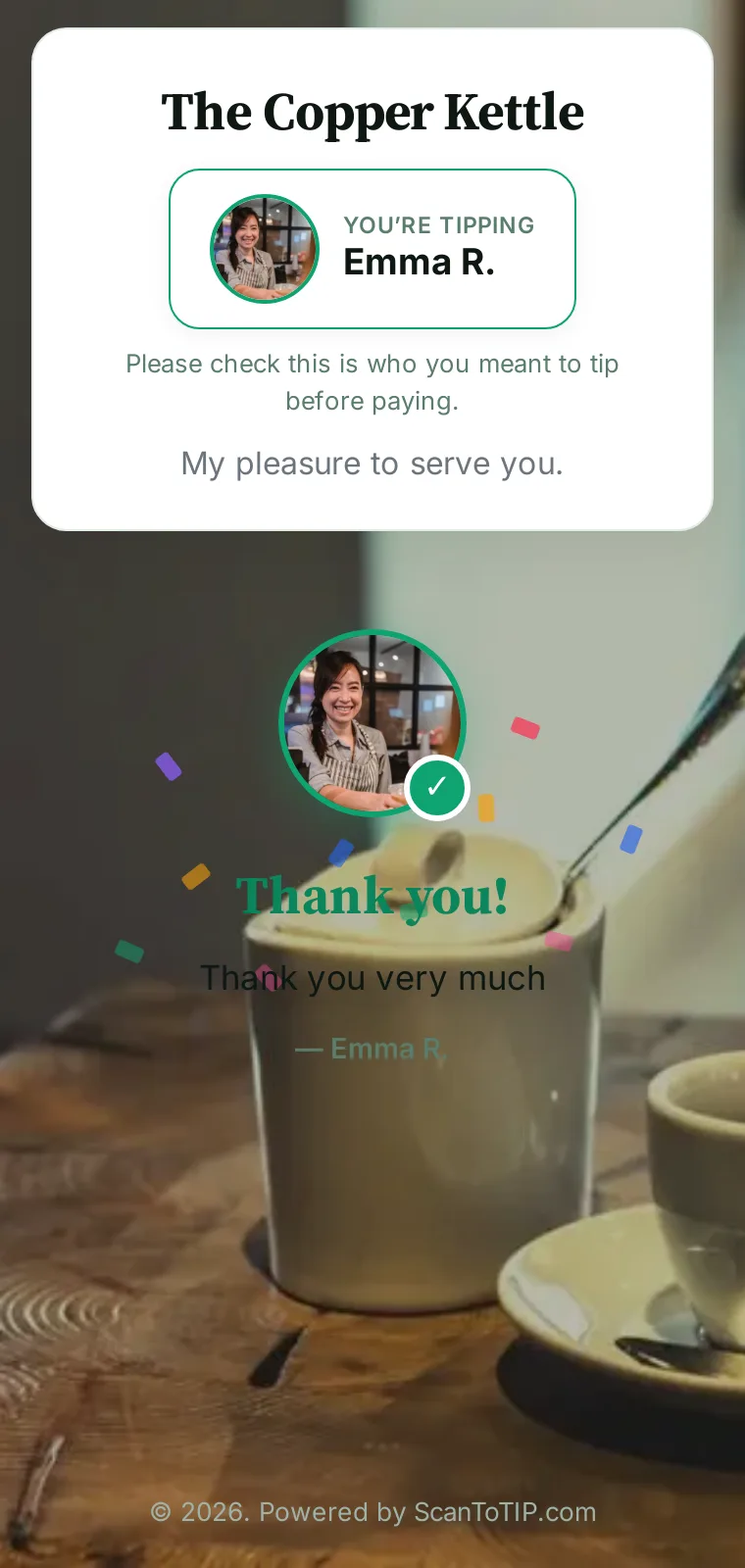 Thank you screen